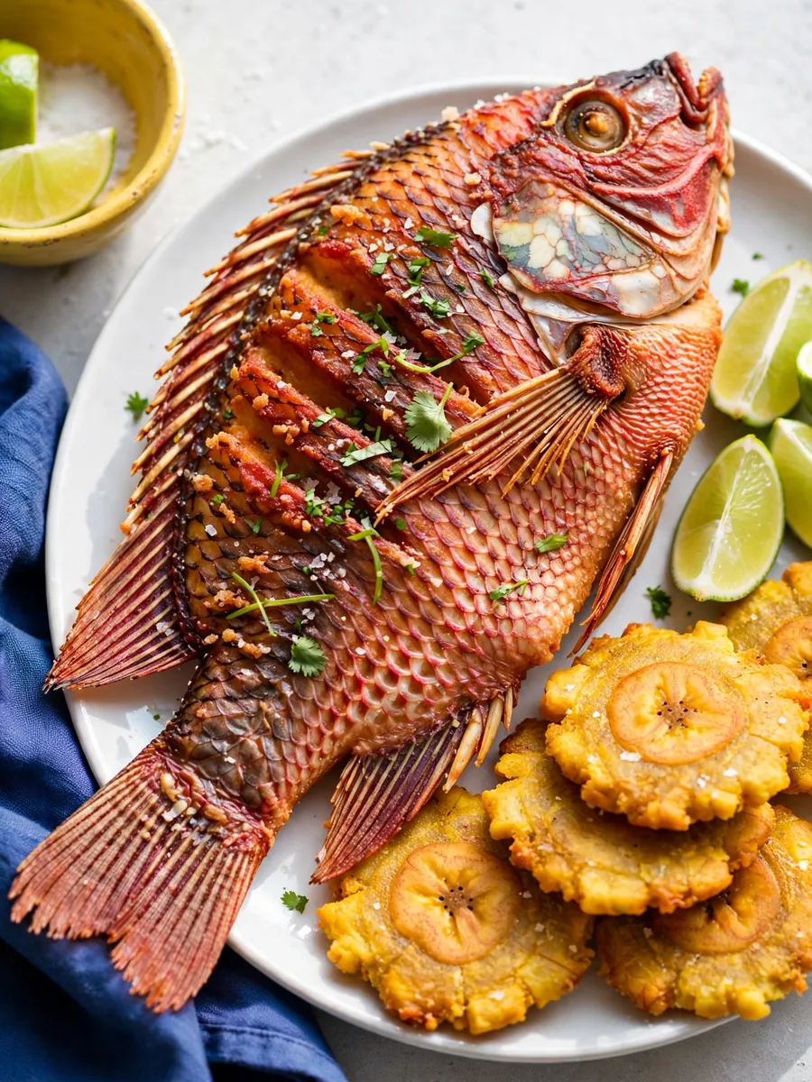 A fried red tilapia with lime