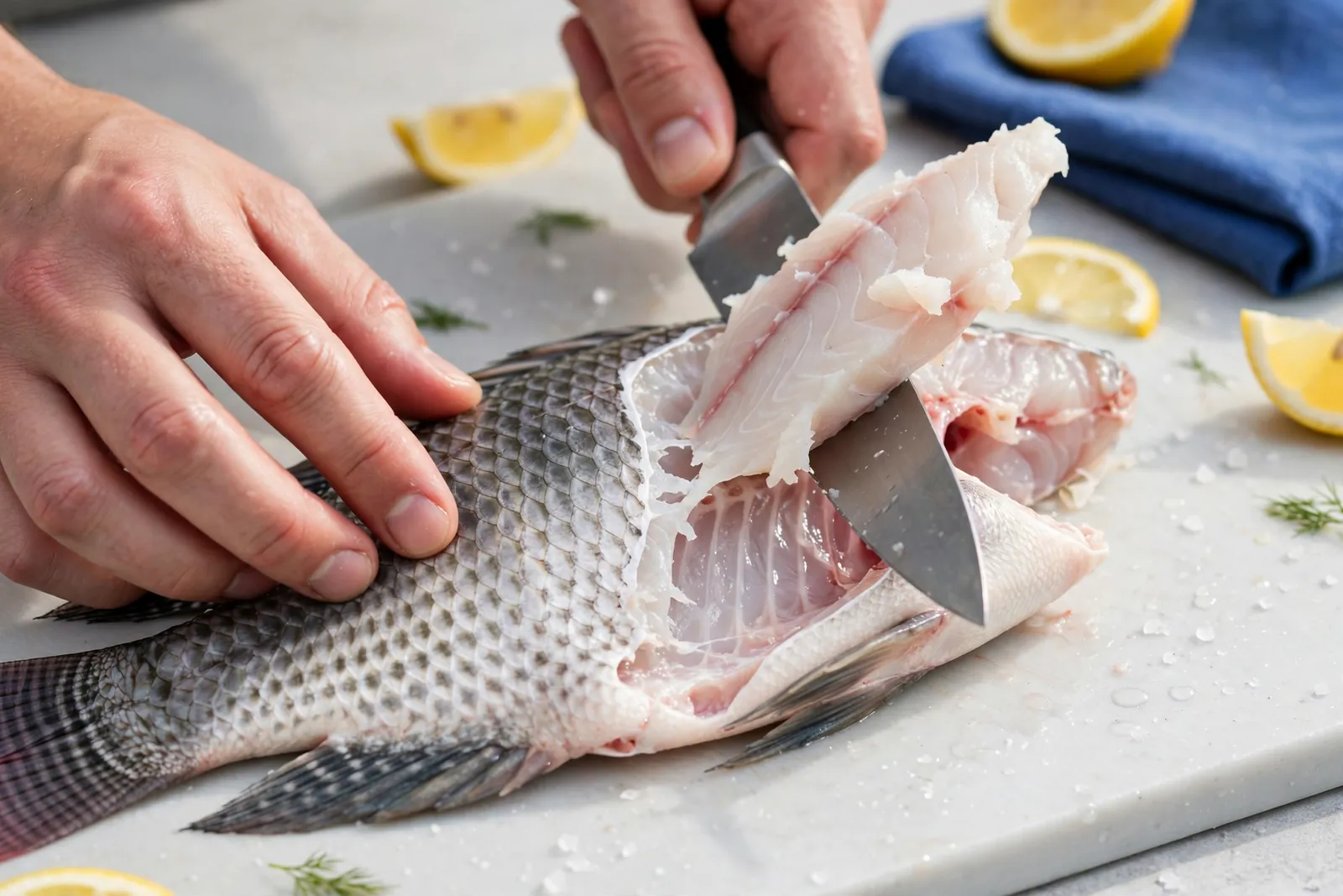 A fillet being cut