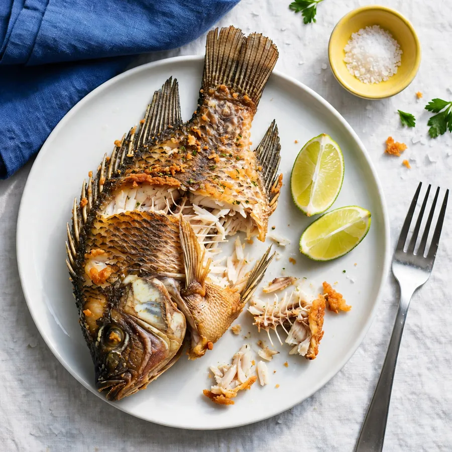 A half-eaten fish plate